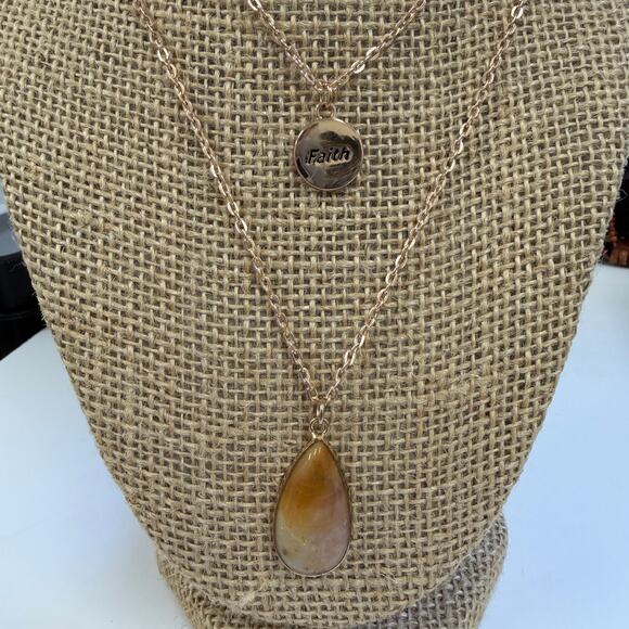 10k gold filled chain. 2 stands faith charm and Jasper pendant handmade NeW Box - Picture 2 of 7